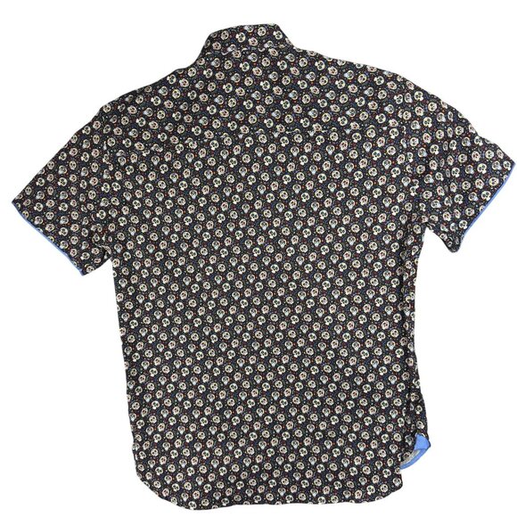 Luchiano Visconti Sugar Skull Button-Up Shirt Mens M Black Short Sleeve New - Picture 2 of 9
